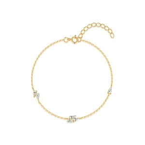 Detailed view of S925 silver gold-plated bracelet with teardrop zircon swirling charms
