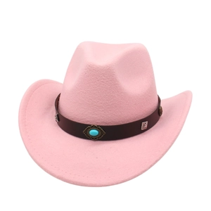 Chapeau de Cowboy de l'Ouest Vintage pour Hommes Femmes en Suédine Avec Ceinture Turquoise et Rivets Chapeau Fedora à Bord Large