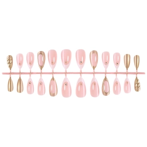 Luxury almond press-on nails set with vintage gold metallic and pink star patterns