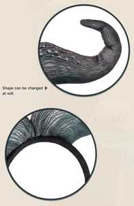 Detail of adjustable Halloween horns with realistic leather texture and bendable structure