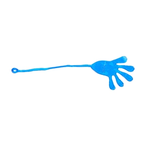 Blue elastic sticky hand toy with long string and finger ring for kids fun and pranks