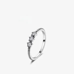 Star Ring 925 Sterling Silver Minimalist Beaded Band Stackable Dainty Zircon Star Jewelry For Women