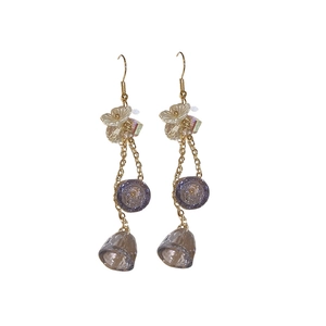 Elegant vintage flower tassel earrings with crystals and purple acrylic floral accents