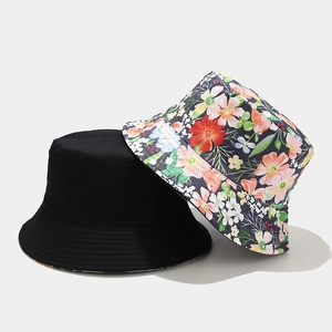 Reversible floral bucket hat and solid black sun cap for outdoor sun protection