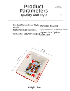 Detailed view of rectangular ceramic poker card ashtray with King of Hearts pattern