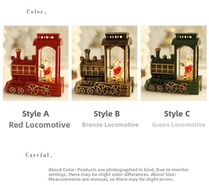 Three-color vintage Christmas train lanterns with Santa Claus figurines and snow glitter