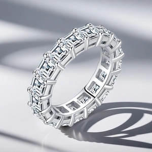 Luxurious S925 sterling silver eternity ring featuring emerald cut high carbon diamonds