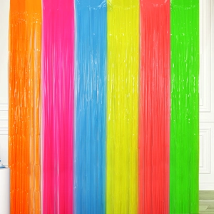 Fluorescent Macaron Foil Fringe Curtain Neon Party Backdrop Self Adhesive Tinsel Door Curtain For Birthday Wedding Celebration Decor