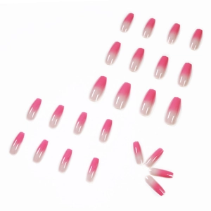 Glossy berry pink ombre long ballerina press-on nails set in a clean layout