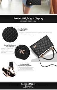 Détails du sac en cuir PU noir matelassé avec nœud doré et coutures de précision