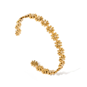 18k gold plated stainless steel daisy bangle with zircon stones on white background