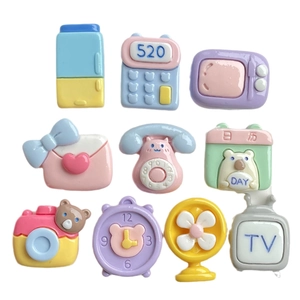 Cartoon resin accessories set in pastel cream colors for DIY hair clips and crafts