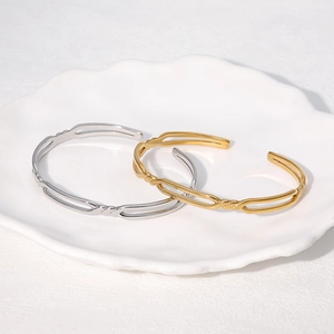 Bracelet Jonc Ouvert En Acier Inoxydable Pour Femmes Plaqué Or Argent Corde Torsadée Creuse Géométrique Bijoux Minimalistes