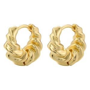 Elegant gold twisted hoop earrings with textured vintage croissant design for women