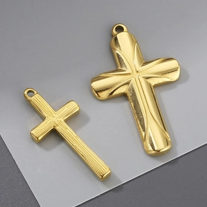 Polished golden stainless steel cross pendants in two sizes for DIY jewelry making