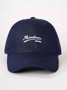 Detailed embroidery of Mizoobeau and NO.1987 on navy cotton twill baseball cap
