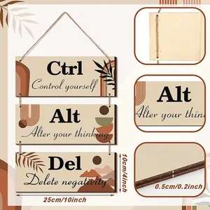 Detail of bohemian wood plaques showing 25x10cm size and inspirational quotes