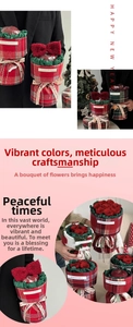 Christmas gift box detail with red plaid fabric, roses and Merry Christmas ribbon