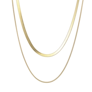 Minimalist double layer gold plated snake bone chain necklace in stainless steel