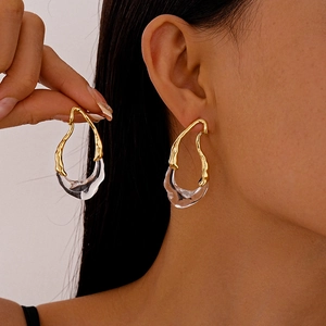 Irregular Waterdrop Earrings With Resin And Gold Plated Copper For Women French Retro Style With 925 Sterling Silver Earring Post