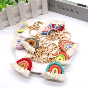 Handmade Macrame Rainbow Keychain Cotton Rope Tassel Bohemian Bag Charm Colorful Car Pendant Accessory For Women Girls