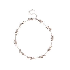 Silver beaded tassel necklace with metallic bar design and adjustable lobster clasp