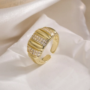 Vintage 18K gold plated layered geometric open ring with cubic zirconia stones