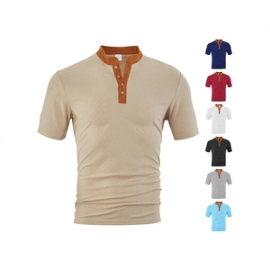 Short sleeve khaki Henley shirt for men with textured knit fabric and multi-color options