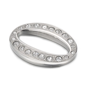 Polished oval stainless steel pendant with sparkling cubic zirconia inlay for DIY jewelry