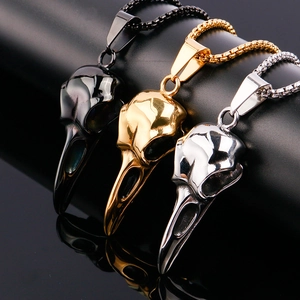 Eagle skull bird head pendants in black gold and silver stainless steel with box chains
