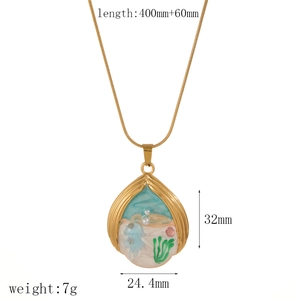 Detail showing shell pendant dimensions 32x24.4mm with ocean jellyfish and pearl inlay