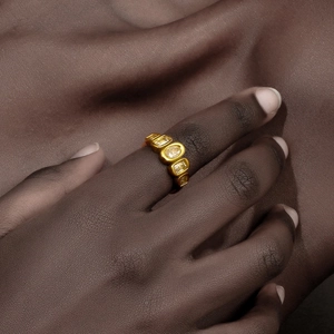 18K gold plated stainless steel ring with geometric yellow zircon stones for women