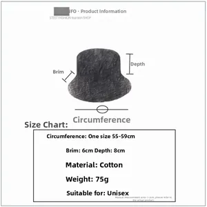 Size chart showing circumference 55-59cm and cotton material for the tie-dye bucket hat