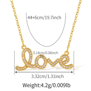 Detailed dimensions of the gold Love pendant necklace with measurements and weight specs