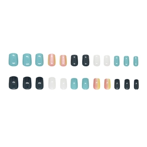 Colorful mix of 24 pieces short squoval press-on nails with glossy gradient finish