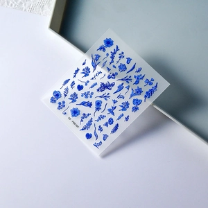 5D embossed Klein blue flower nail stickers featuring professional floral nail art designs