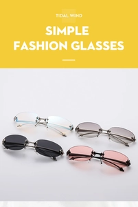 Detail view of four rimless sunglasses with punk star-shaped metal accents in multiple colors