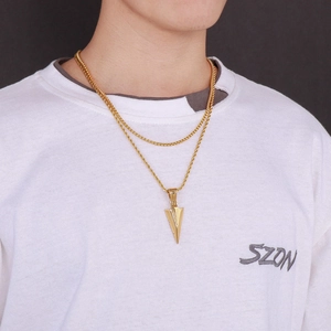 Arrowhead Pendant Necklace Stainless Steel Double Layer Twist Box Chain Hip Hop Streetwear Jewelry For Men