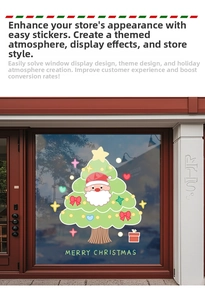 Dettaglio dell'adesivo per finestra con albero di Natale e testo Merry Christmas per vetri