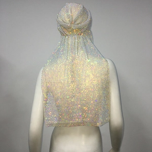 Detailed back view of a white mesh rhinestone durag with sparkling crystal embellishments