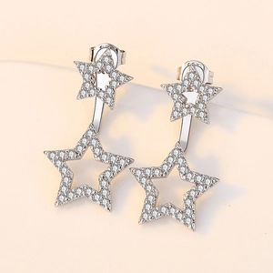 Elegant S925 sterling silver double star earrings with sparkling zircon crystals