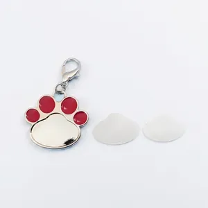 Sublimation DIY pet ID tag with red enamel paw design and lobster clasp for collars