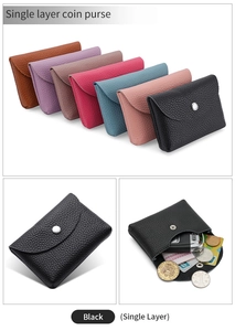 Macro view of a black pebble leather coin purse showing interior space for keys and cards