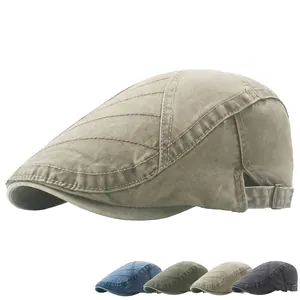 Coppia Piatta In Cotone Lavato Vintage Traspirante Protezione Solare Regolabile Retro Cappello Da Uomo