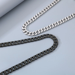 Detailed view of 15mm flat-cut Cuban necklaces in silver and black stainless steel