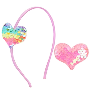 Set serre-tête rose pour enfants avec cœurs en paillettes colorées pour accessoires cheveux