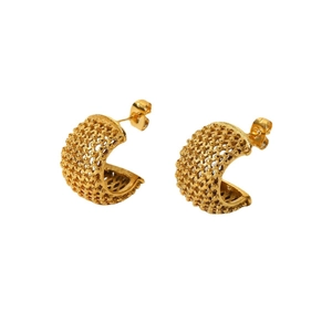 INS style 18k gold plated stainless steel mesh hoop earrings for a holiday look