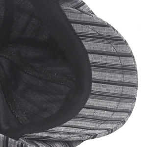 Close-up of internal sweatband and neat stitching on striped cotton linen newsboy cap