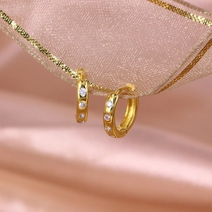 Elegant gold S925 sterling silver hoop earrings with clear sparkling zircon stones