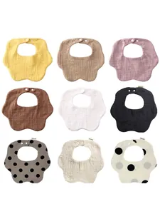 Baby Muslin Bibs Pure Cotton Gauze Absorbent Rotating Flower Shape Adjustable Snaps Soft Infant Burp Cloths